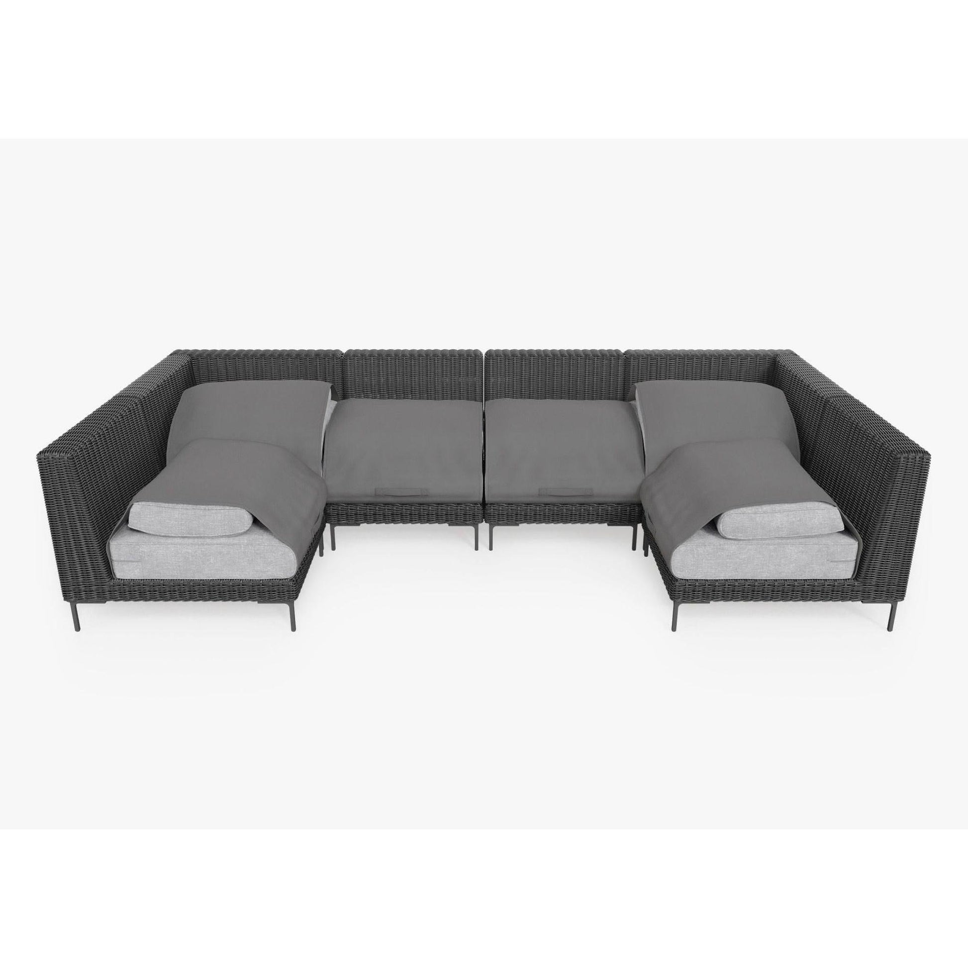 Live Outer 132" x 66" Black Wicker Outdoor U Sectional 6-Seat With Pacific Fog Gray Cushion