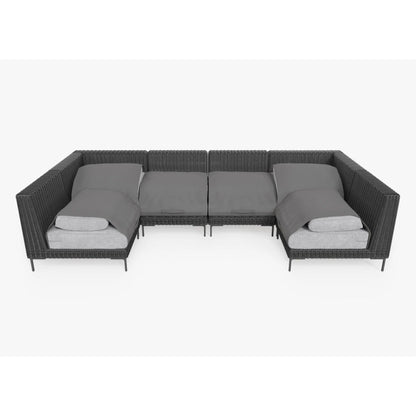 Live Outer 132" x 66" Black Wicker Outdoor U Sectional 6-Seat With Pacific Fog Gray Cushion