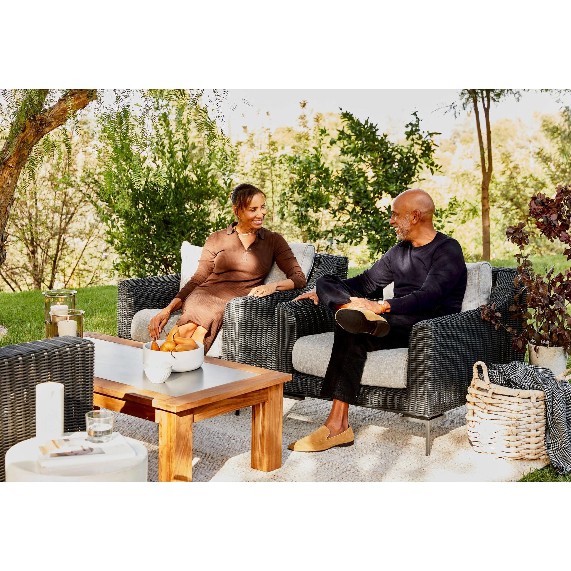 Live Outer 132" x 66" Black Wicker Outdoor U Sectional 6-Seat With Pacific Fog Gray Cushion