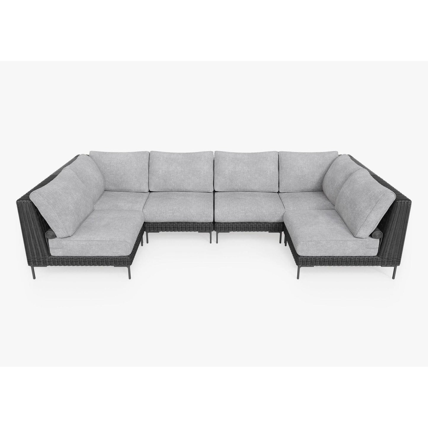 Live Outer 132" x 66" Black Wicker Outdoor U Sectional 6-Seat With Pacific Fog Gray Cushion