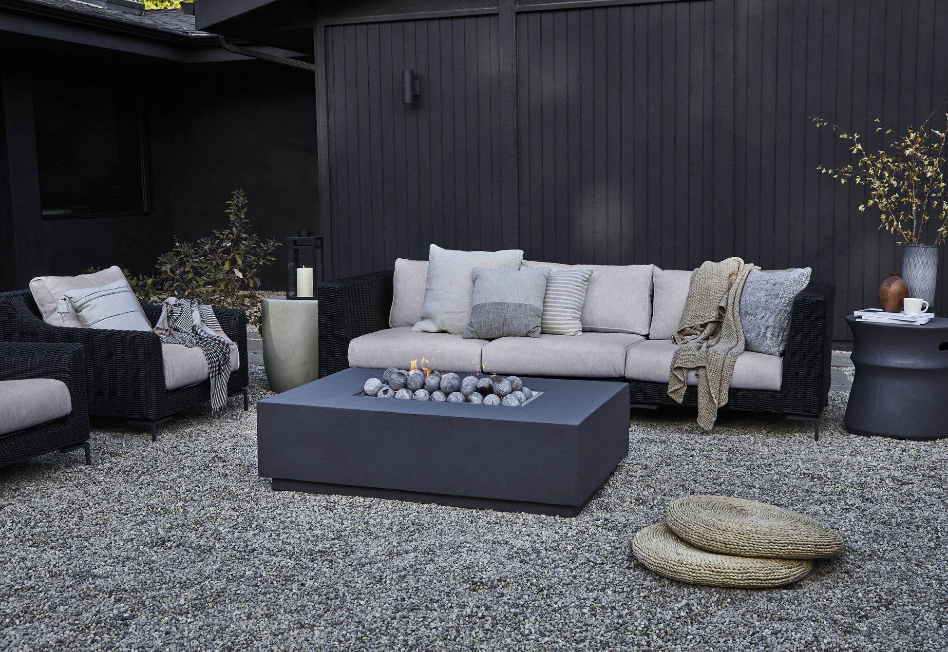 Live Outer 132" x 66" Black Wicker Outdoor U Sectional 6-Seat With Sandstone Gray Cushion