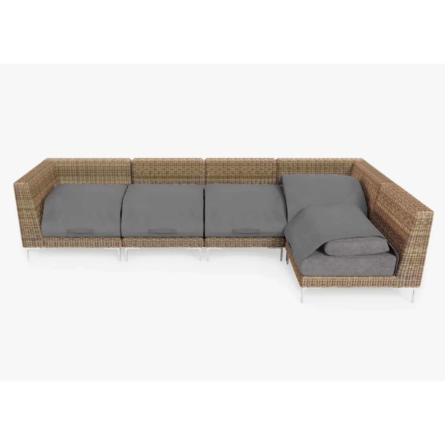 Live Outer 132" x 66" Brown Wicker Outdoor L Shape Sectional 5-Seat With Dark Pebble Gray Cushion