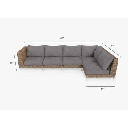 Live Outer 132" x 66" Brown Wicker Outdoor L Shape Sectional 5-Seat With Dark Pebble Gray Cushion