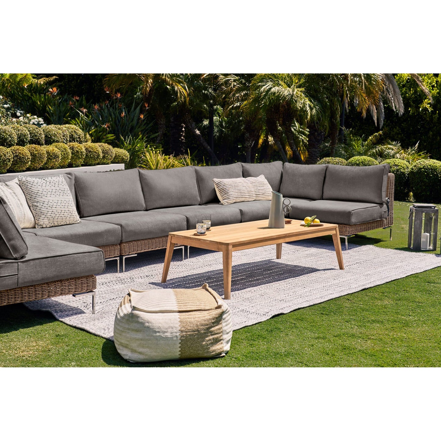 Live Outer 132" x 66" Brown Wicker Outdoor L Shape Sectional 5-Seat With Dark Pebble Gray Cushion