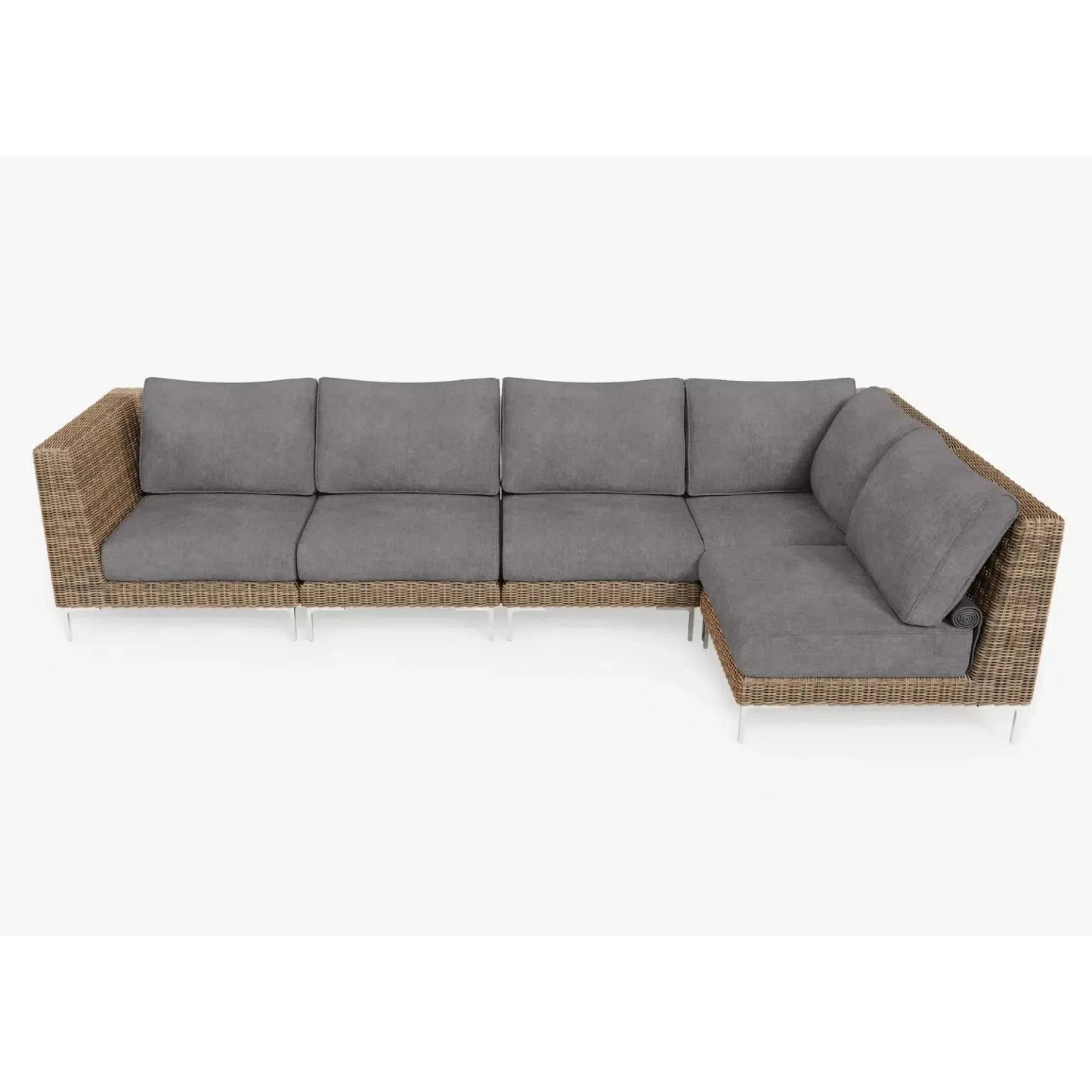Live Outer 132" x 66" Brown Wicker Outdoor L Shape Sectional 5-Seat With Dark Pebble Gray Cushion
