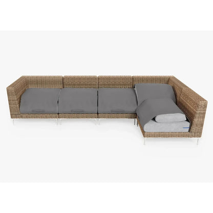 Live Outer 132" x 66" Brown Wicker Outdoor L Shape Sectional 5-Seat With Pacific Fog Gray Cushion