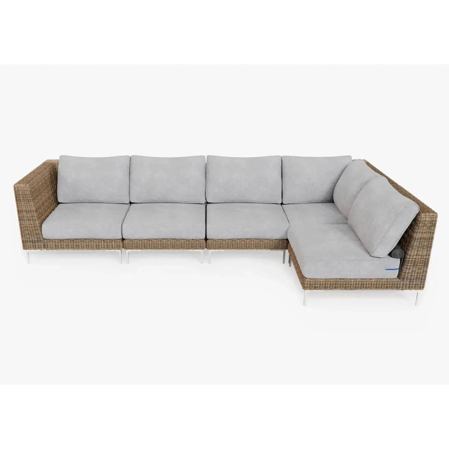 Live Outer 132" x 66" Brown Wicker Outdoor L Shape Sectional 5-Seat With Pacific Fog Gray Cushion
