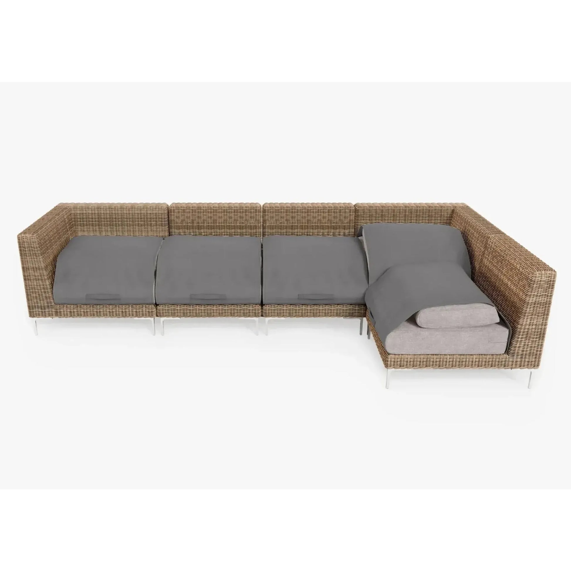 Live Outer 132" x 66" Brown Wicker Outdoor L Shape Sectional 5-Seat With Sandstone Gray Cushion