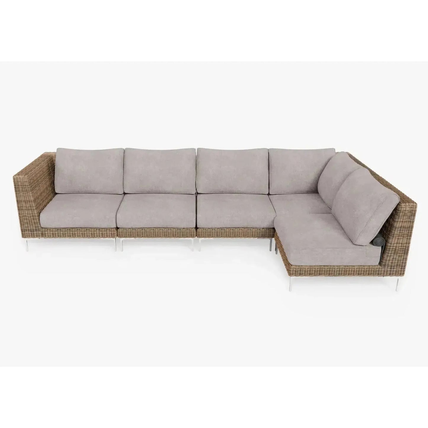 Live Outer 132" x 66" Brown Wicker Outdoor L Shape Sectional 5-Seat With Sandstone Gray Cushion