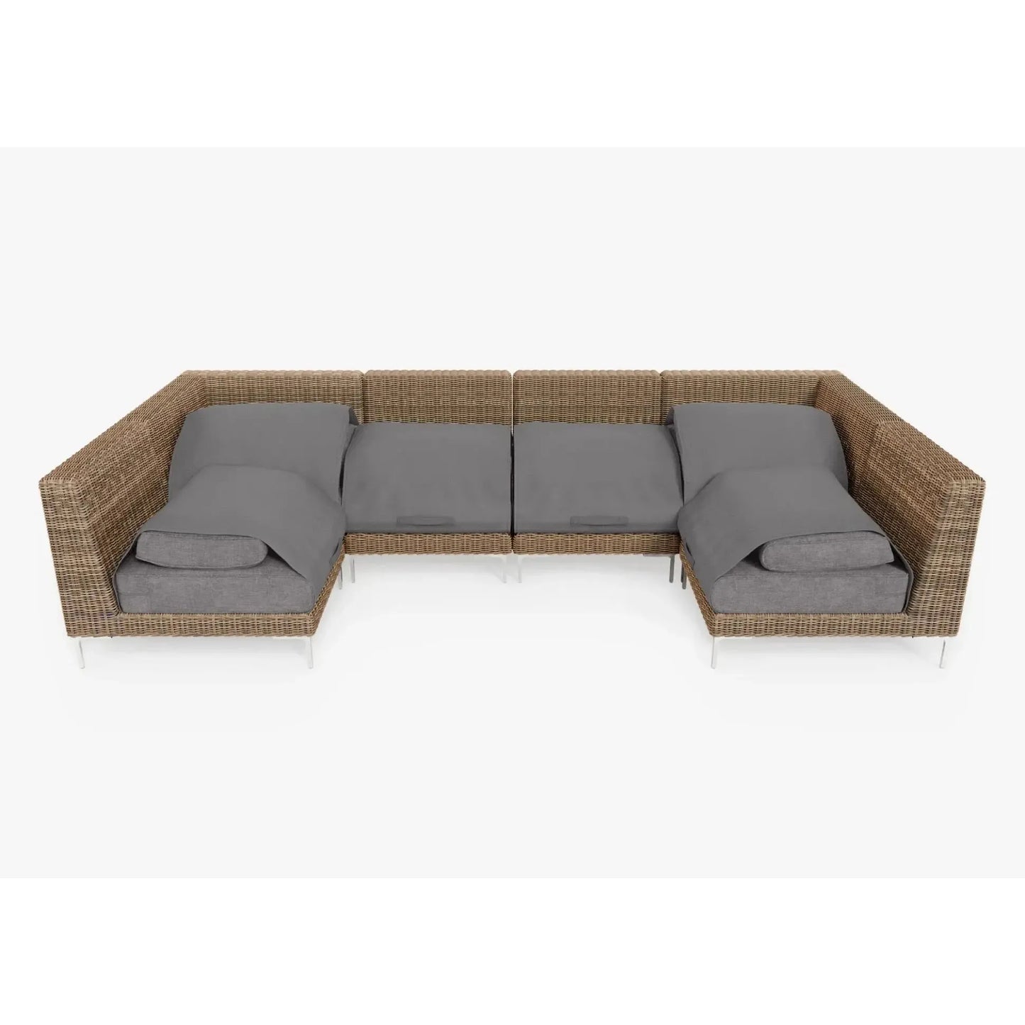 Live Outer 132" x 66" Brown Wicker Outdoor U Sectional 6-Seat With Dark Pebble Gray Cushion