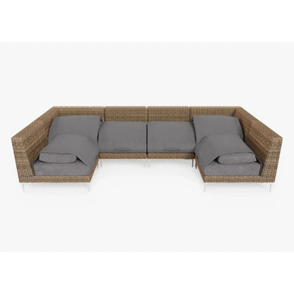 Live Outer 132" x 66" Brown Wicker Outdoor U Sectional 6-Seat With Dark Pebble Gray Cushion