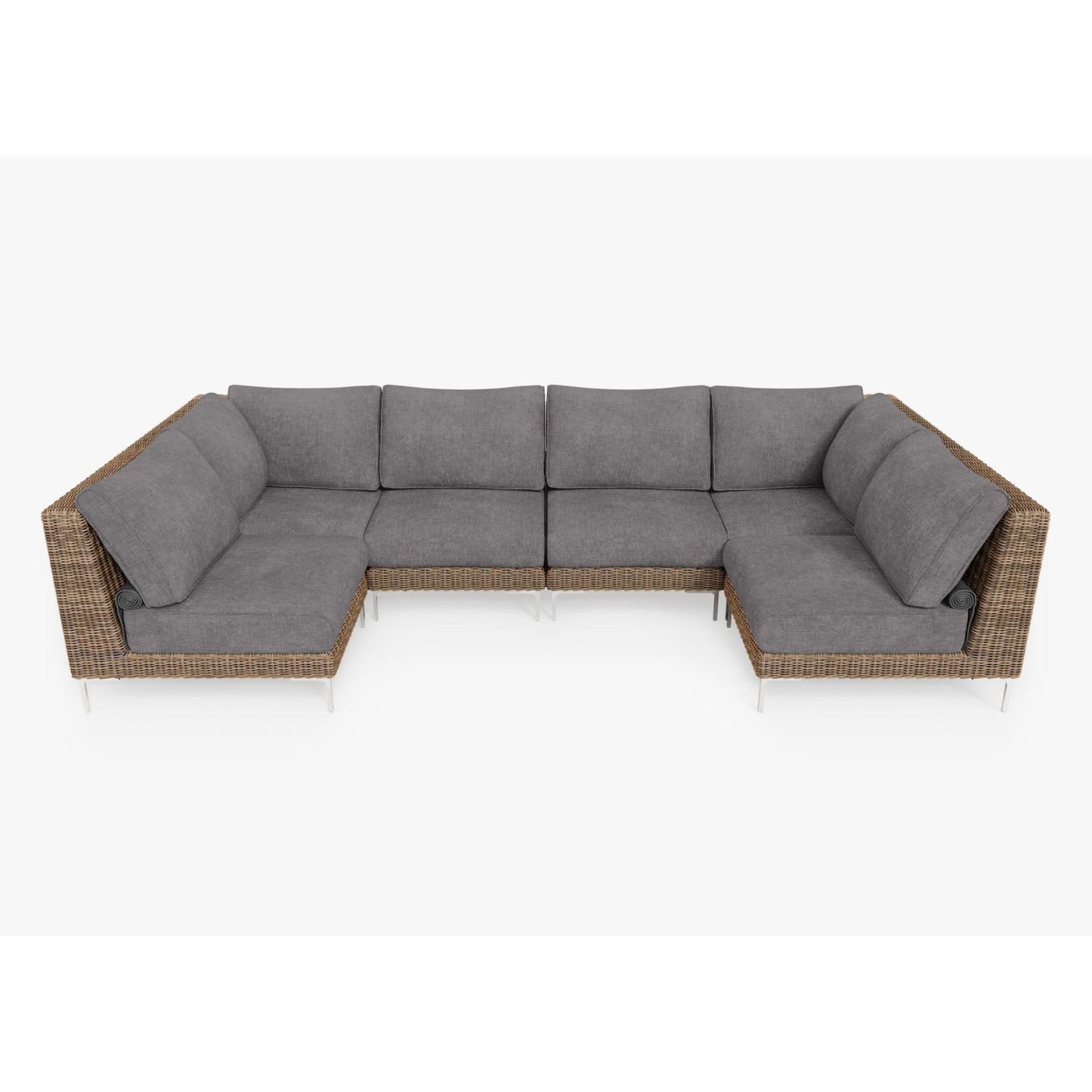 Live Outer 132" x 66" Brown Wicker Outdoor U Sectional 6-Seat With Dark Pebble Gray Cushion
