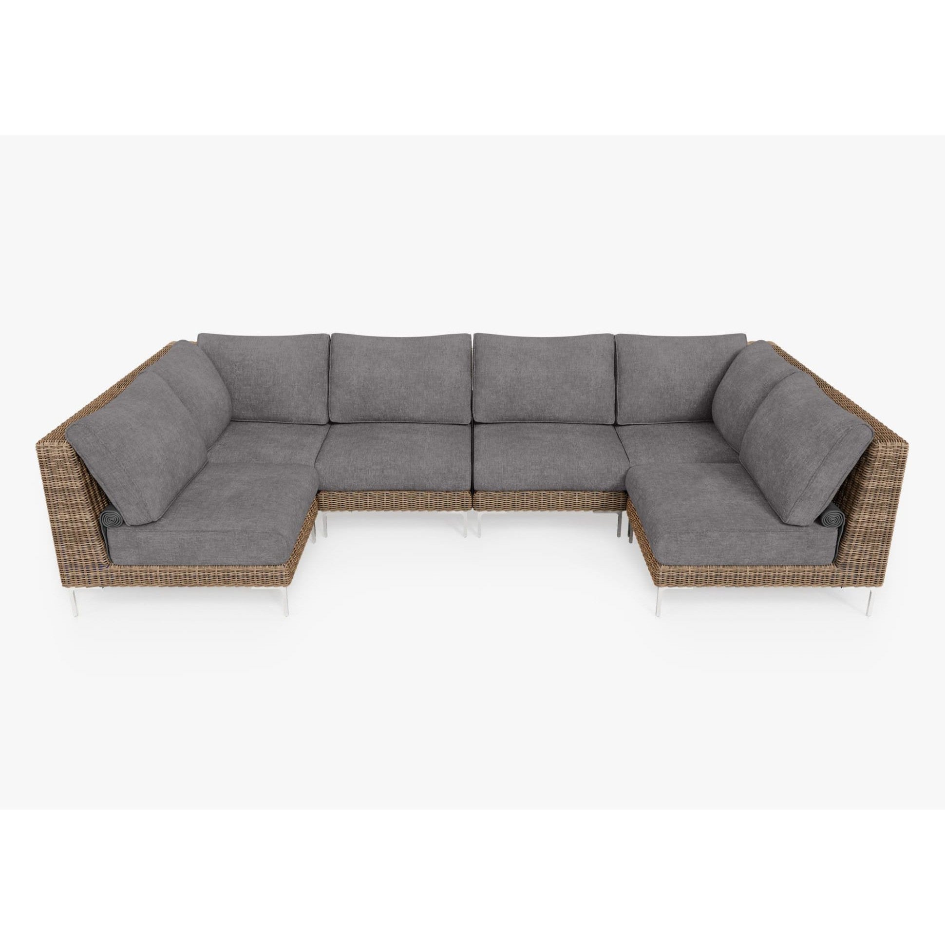 Live Outer 132" x 66" Brown Wicker Outdoor U Sectional 6-Seat With Dark Pebble Gray Cushion