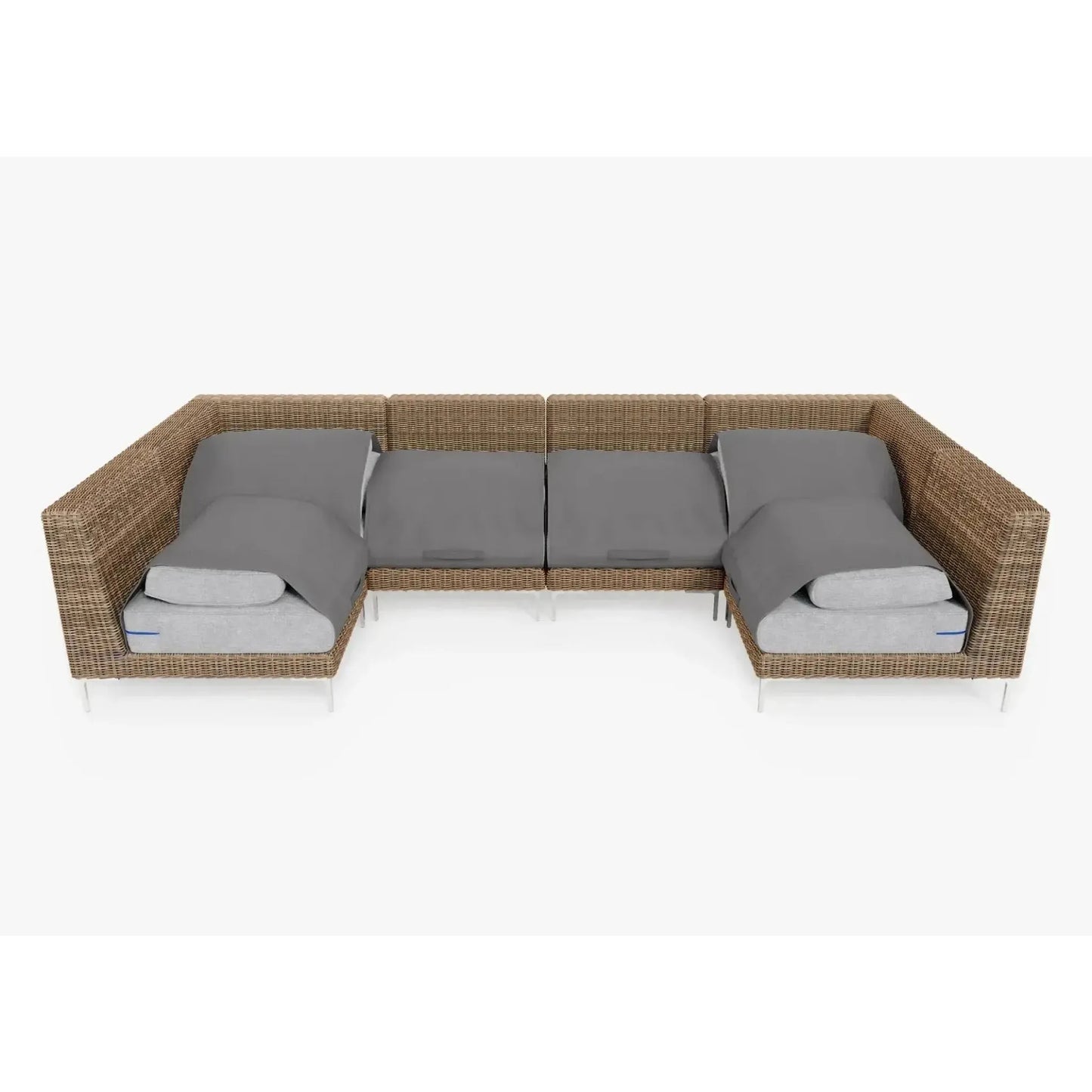 Live Outer 132" x 66" Brown Wicker Outdoor U Sectional 6-Seat With Pacific Fog Gray Cushion