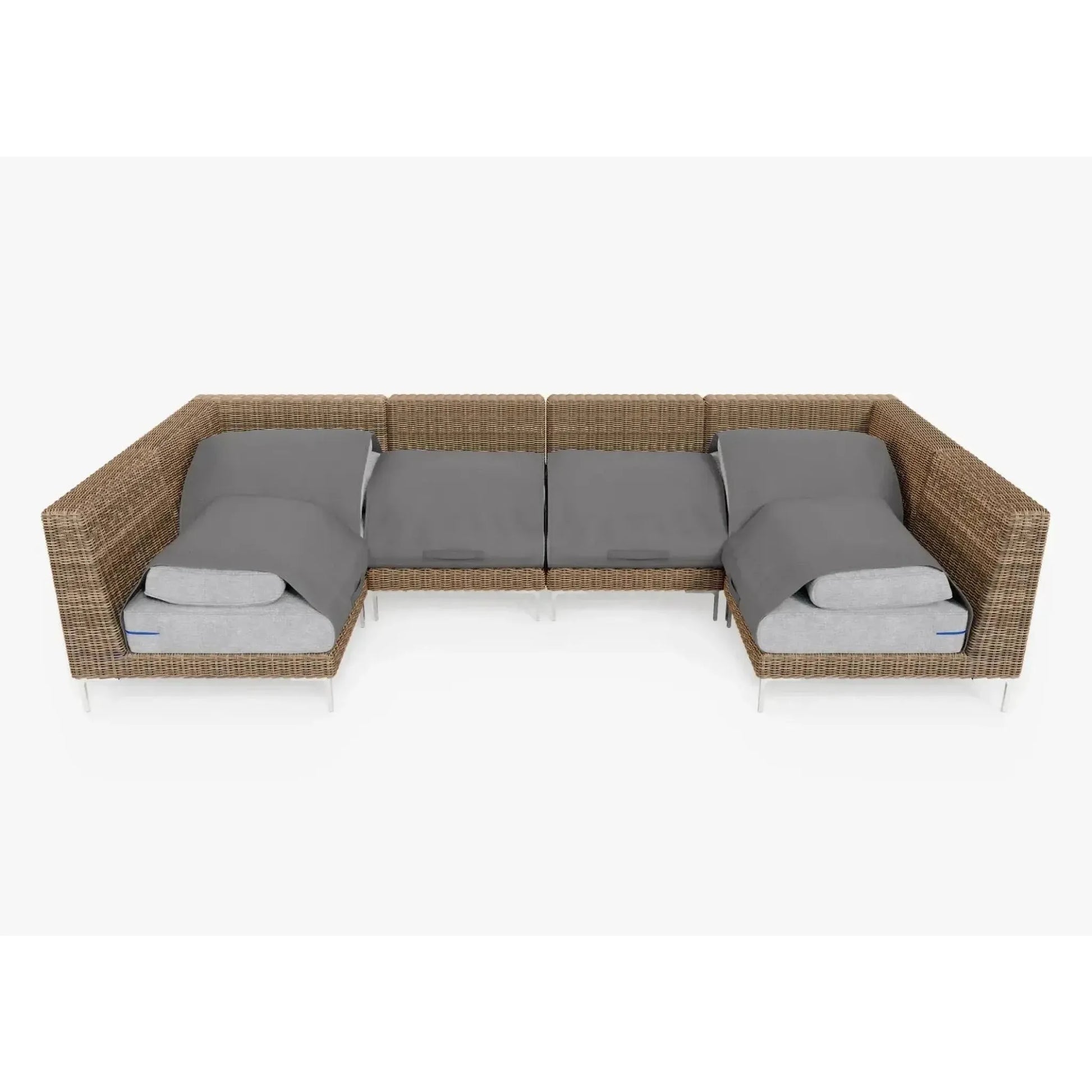Live Outer 132" x 66" Brown Wicker Outdoor U Sectional 6-Seat With Pacific Fog Gray Cushion