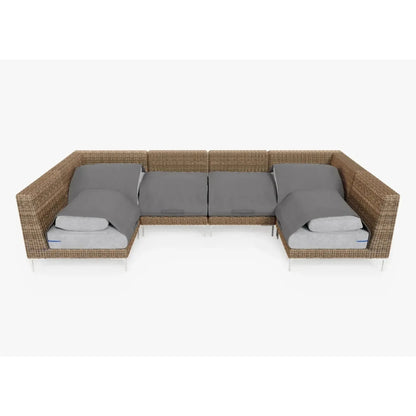 Live Outer 132" x 66" Brown Wicker Outdoor U Sectional 6-Seat With Pacific Fog Gray Cushion