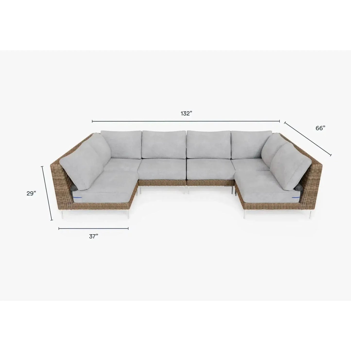 Live Outer 132" x 66" Brown Wicker Outdoor U Sectional 6-Seat With Pacific Fog Gray Cushion