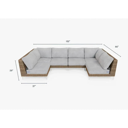 Live Outer 132" x 66" Brown Wicker Outdoor U Sectional 6-Seat With Pacific Fog Gray Cushion