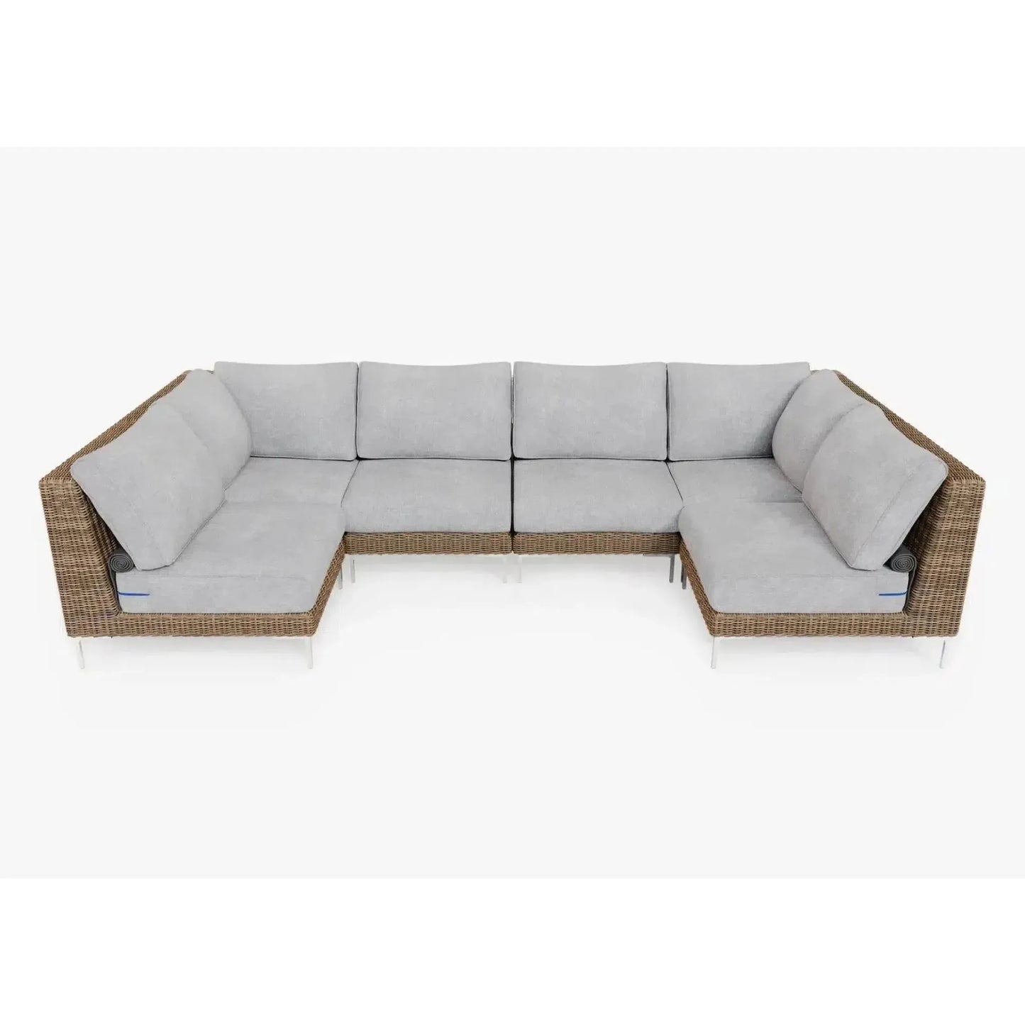 Live Outer 132" x 66" Brown Wicker Outdoor U Sectional 6-Seat With Pacific Fog Gray Cushion