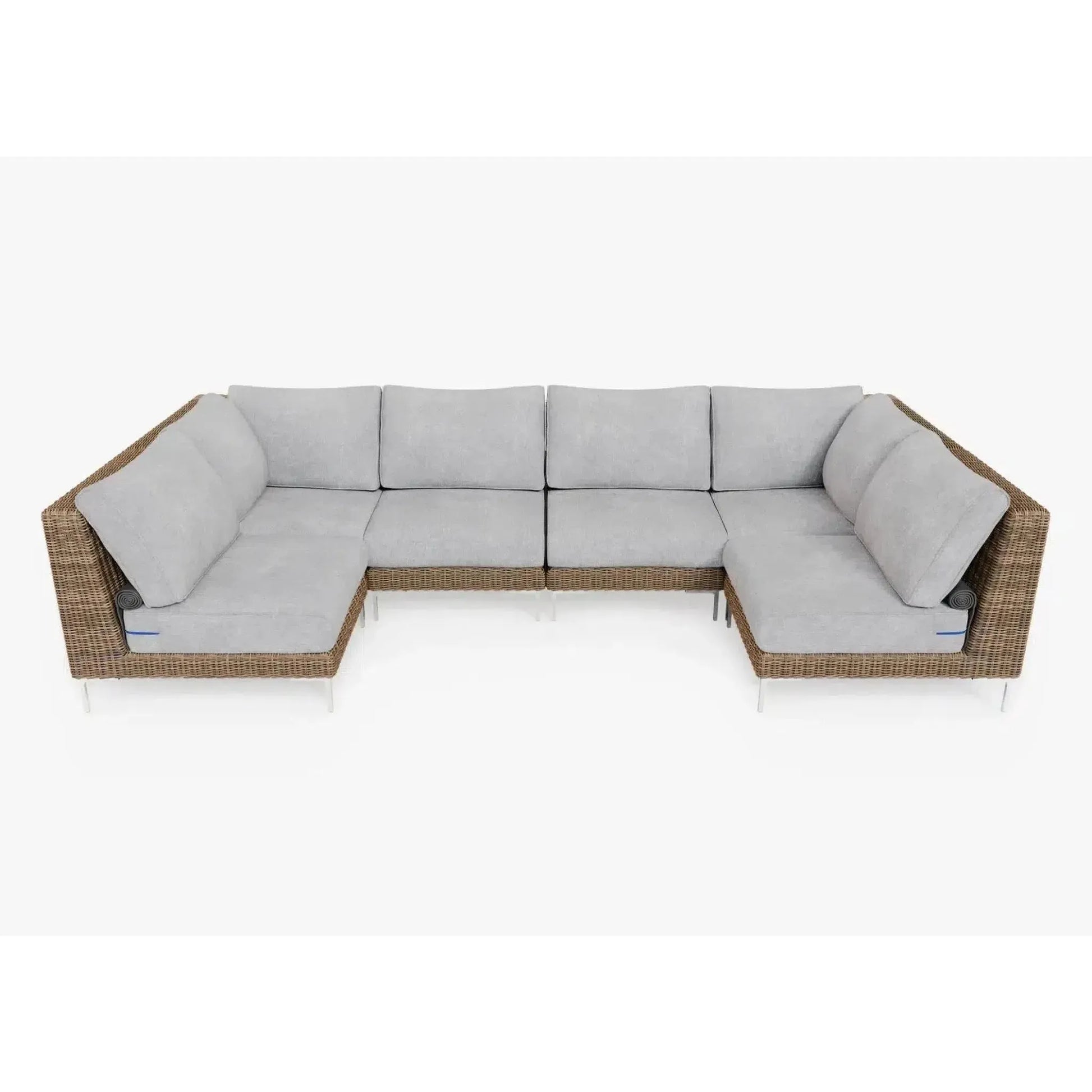 Live Outer 132" x 66" Brown Wicker Outdoor U Sectional 6-Seat With Pacific Fog Gray Cushion