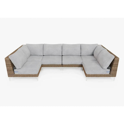 Live Outer 132" x 66" Brown Wicker Outdoor U Sectional 6-Seat With Pacific Fog Gray Cushion