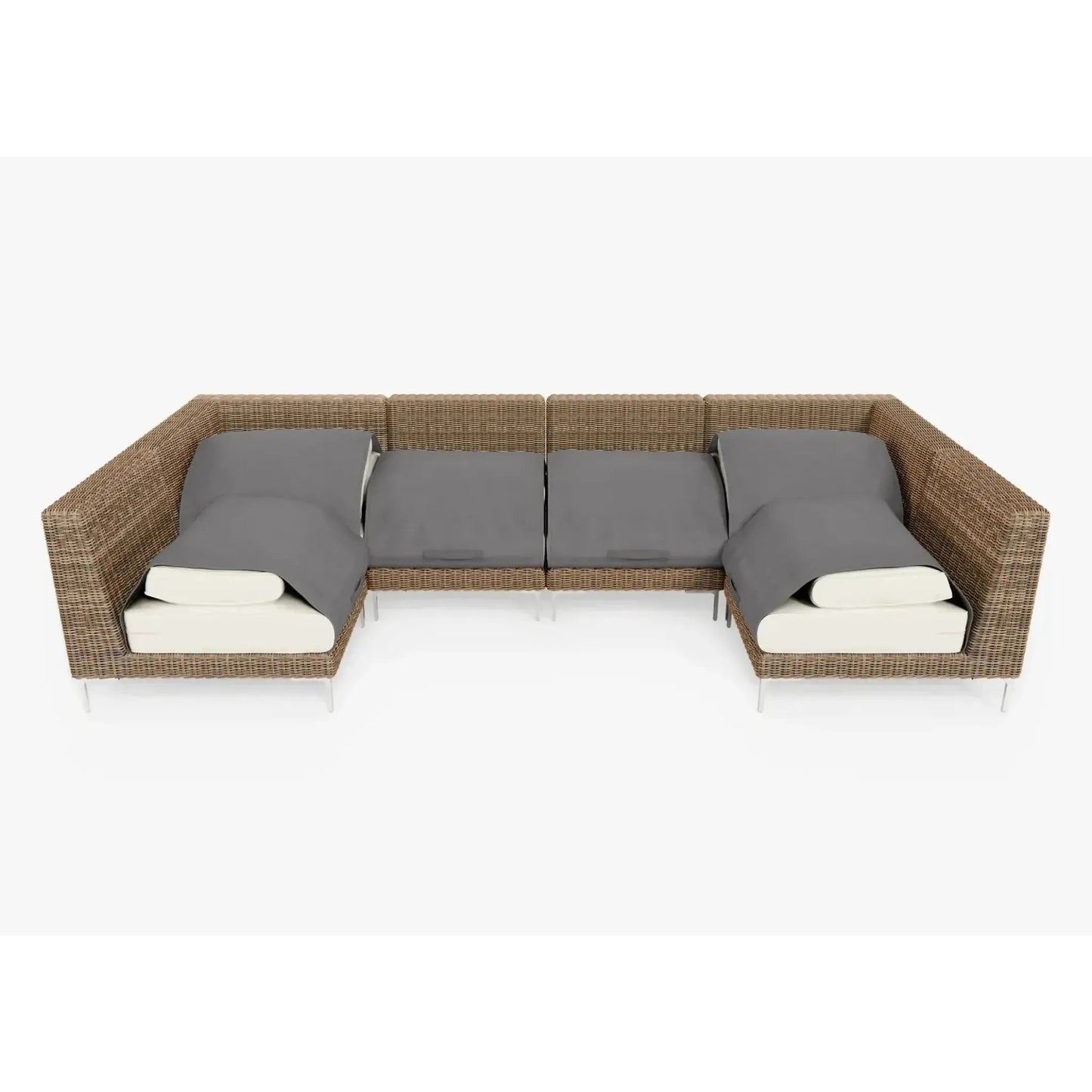 Live Outer 132" x 66" Brown Wicker Outdoor U Sectional 6-Seat With Palisades Cream Cushion