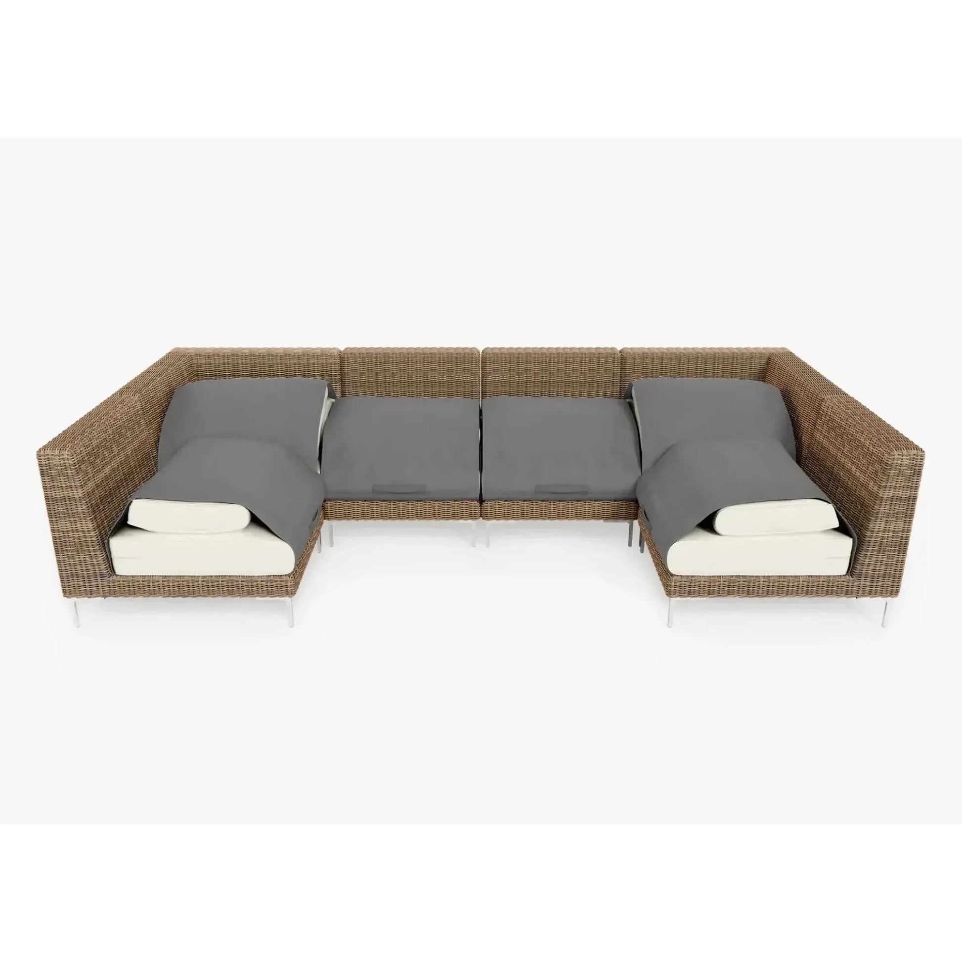 Live Outer 132" x 66" Brown Wicker Outdoor U Sectional 6-Seat With Palisades Cream Cushion