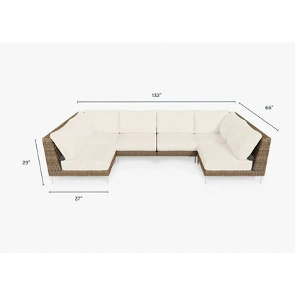 Live Outer 132" x 66" Brown Wicker Outdoor U Sectional 6-Seat With Palisades Cream Cushion