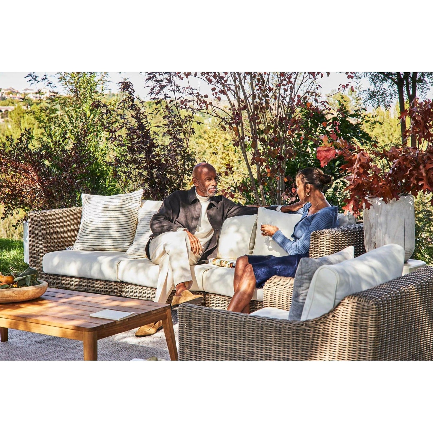 Live Outer 132" x 66" Brown Wicker Outdoor U Sectional 6-Seat With Palisades Cream Cushion