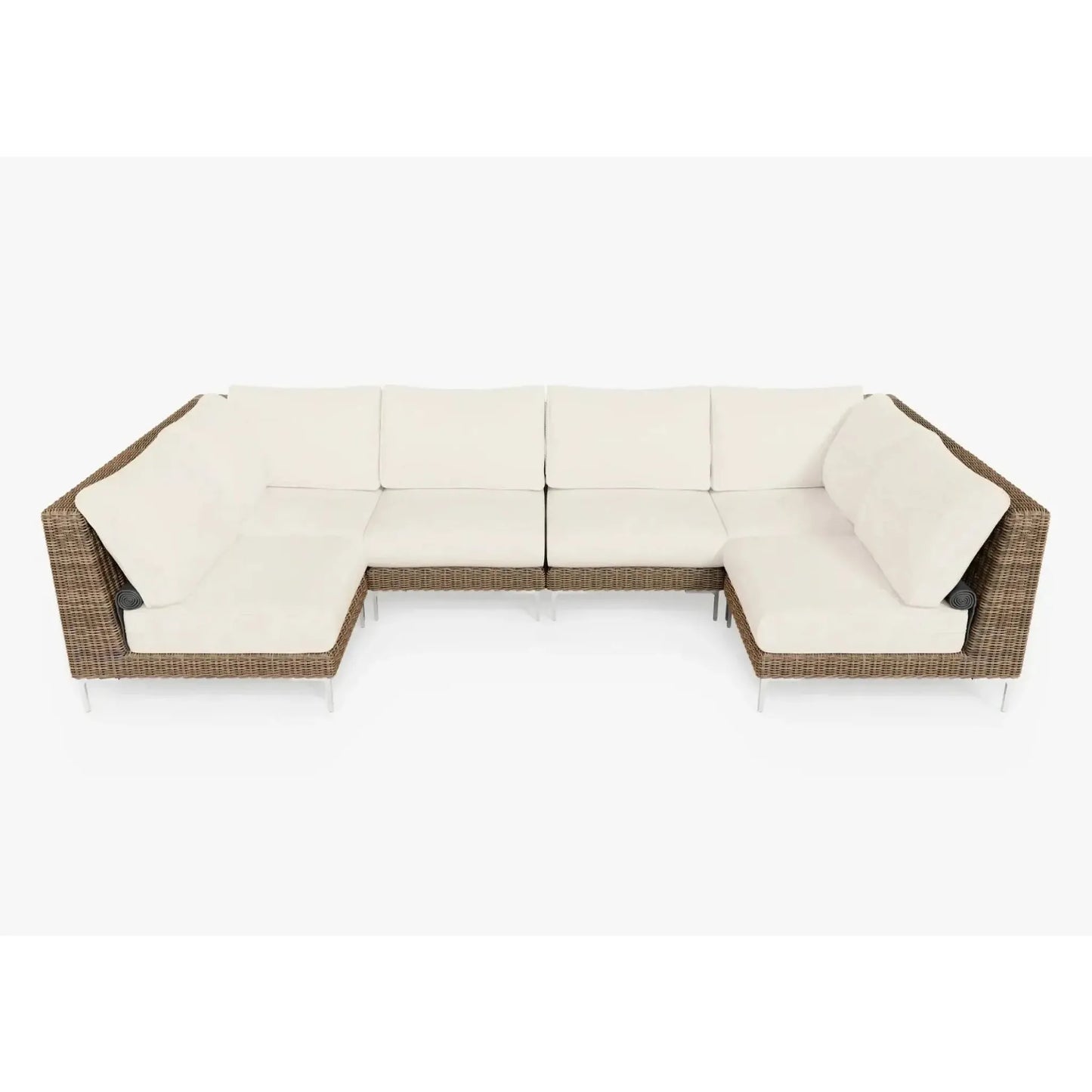 Live Outer 132" x 66" Brown Wicker Outdoor U Sectional 6-Seat With Palisades Cream Cushion