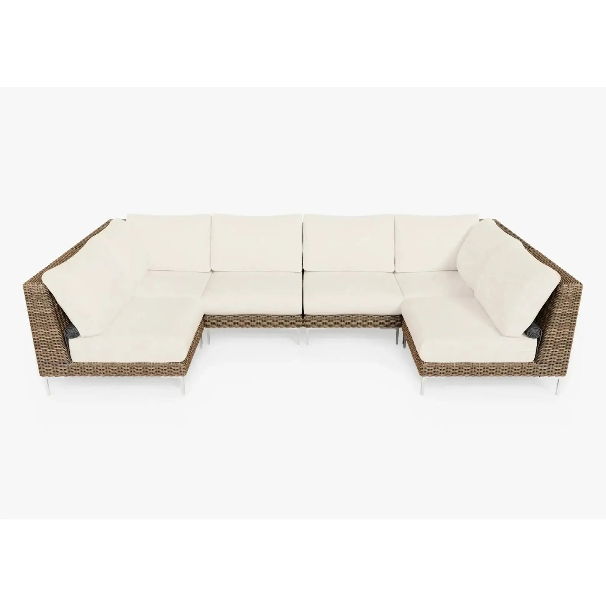 Live Outer 132" x 66" Brown Wicker Outdoor U Sectional 6-Seat With Palisades Cream Cushion