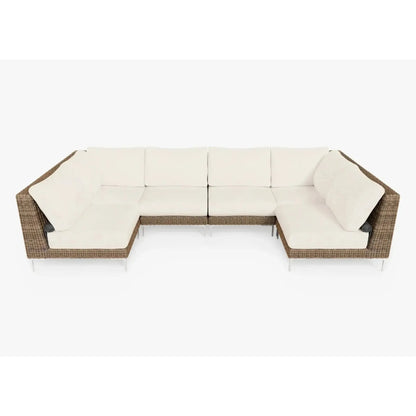 Live Outer 132" x 66" Brown Wicker Outdoor U Sectional 6-Seat With Palisades Cream Cushion