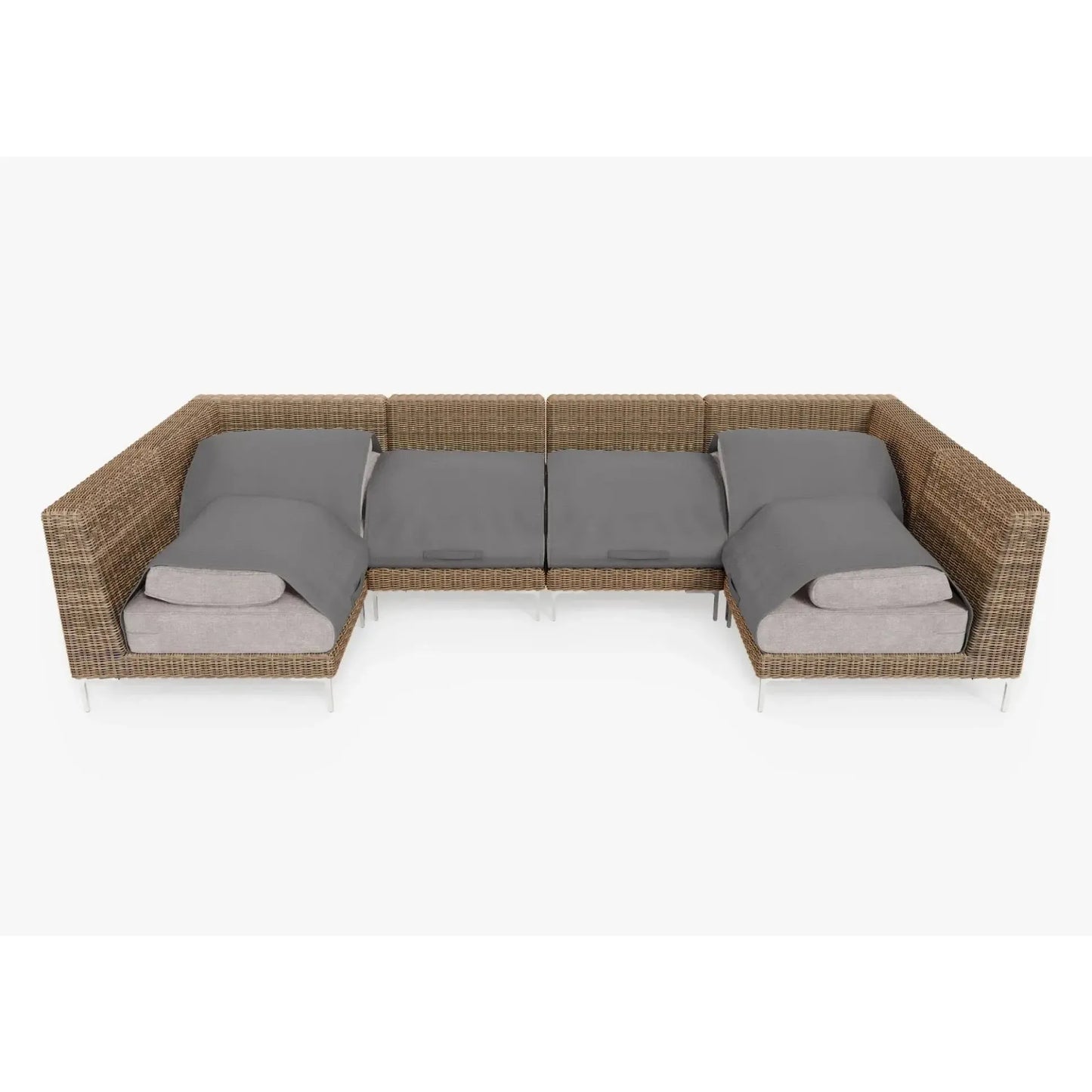 Live Outer 132" x 66" Brown Wicker Outdoor U Sectional 6-Seat With Sandstone Gray Cushion