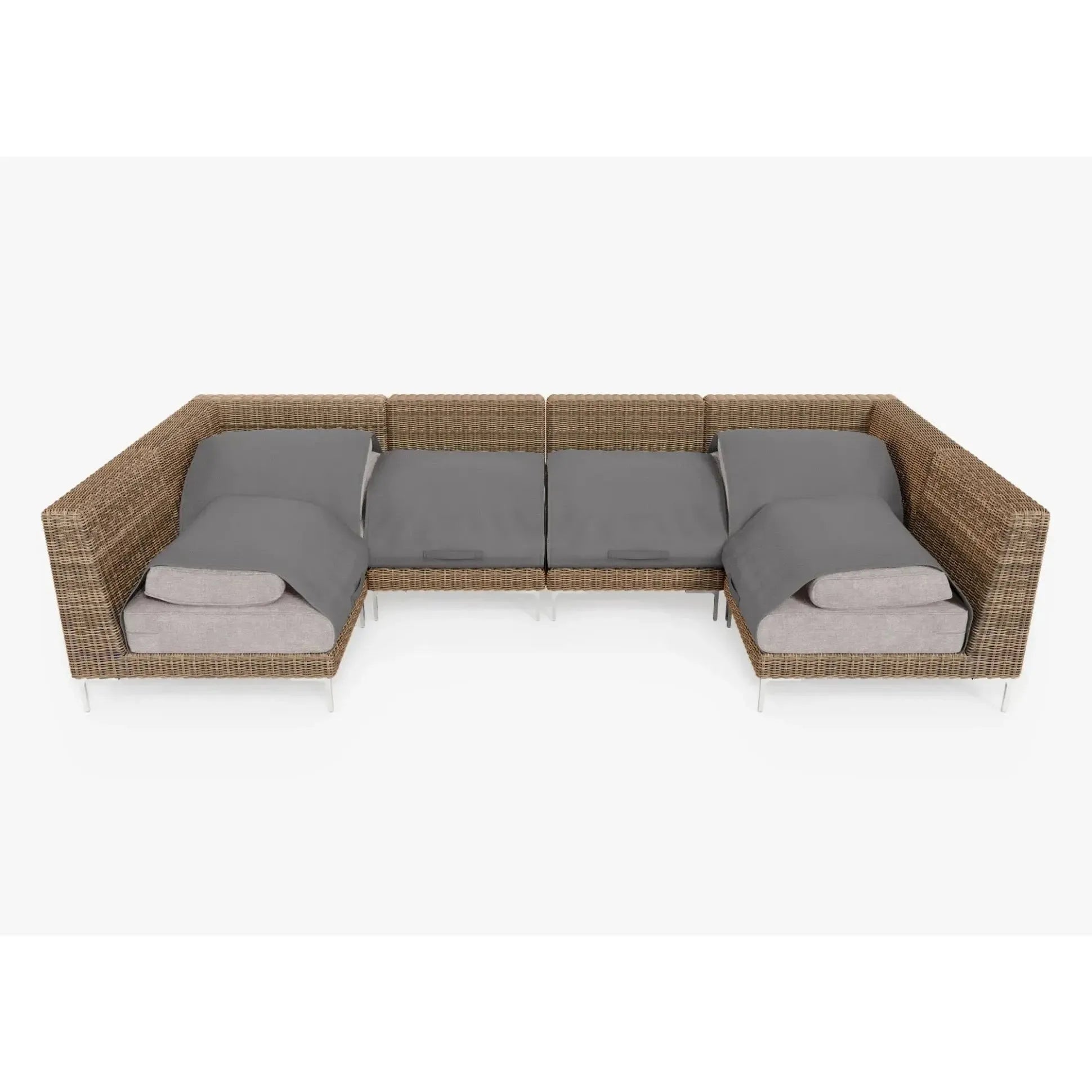 Live Outer 132" x 66" Brown Wicker Outdoor U Sectional 6-Seat With Sandstone Gray Cushion