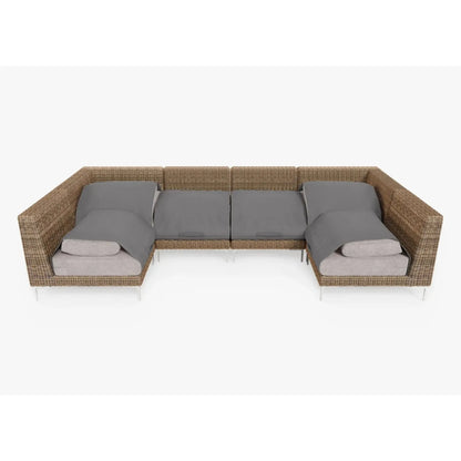 Live Outer 132" x 66" Brown Wicker Outdoor U Sectional 6-Seat With Sandstone Gray Cushion