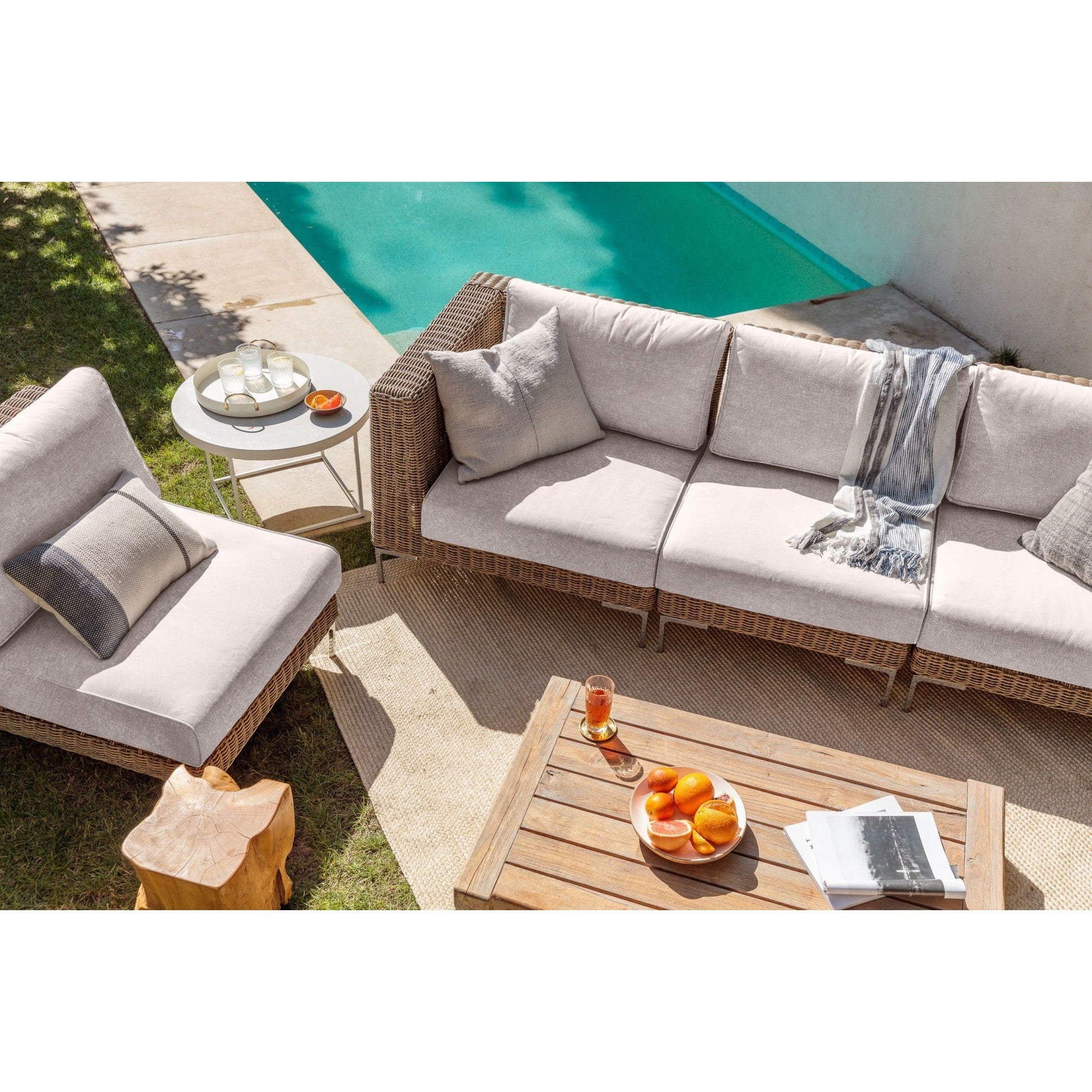 Live Outer 132" x 66" Brown Wicker Outdoor U Sectional 6-Seat With Sandstone Gray Cushion