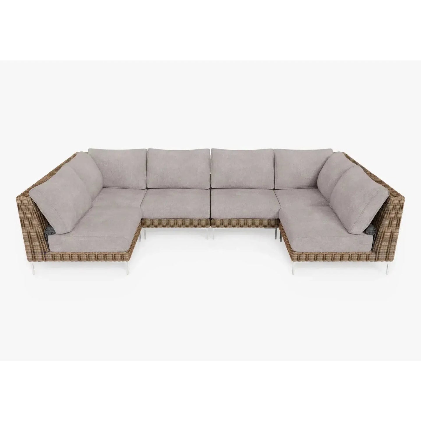 Live Outer 132" x 66" Brown Wicker Outdoor U Sectional 6-Seat With Sandstone Gray Cushion