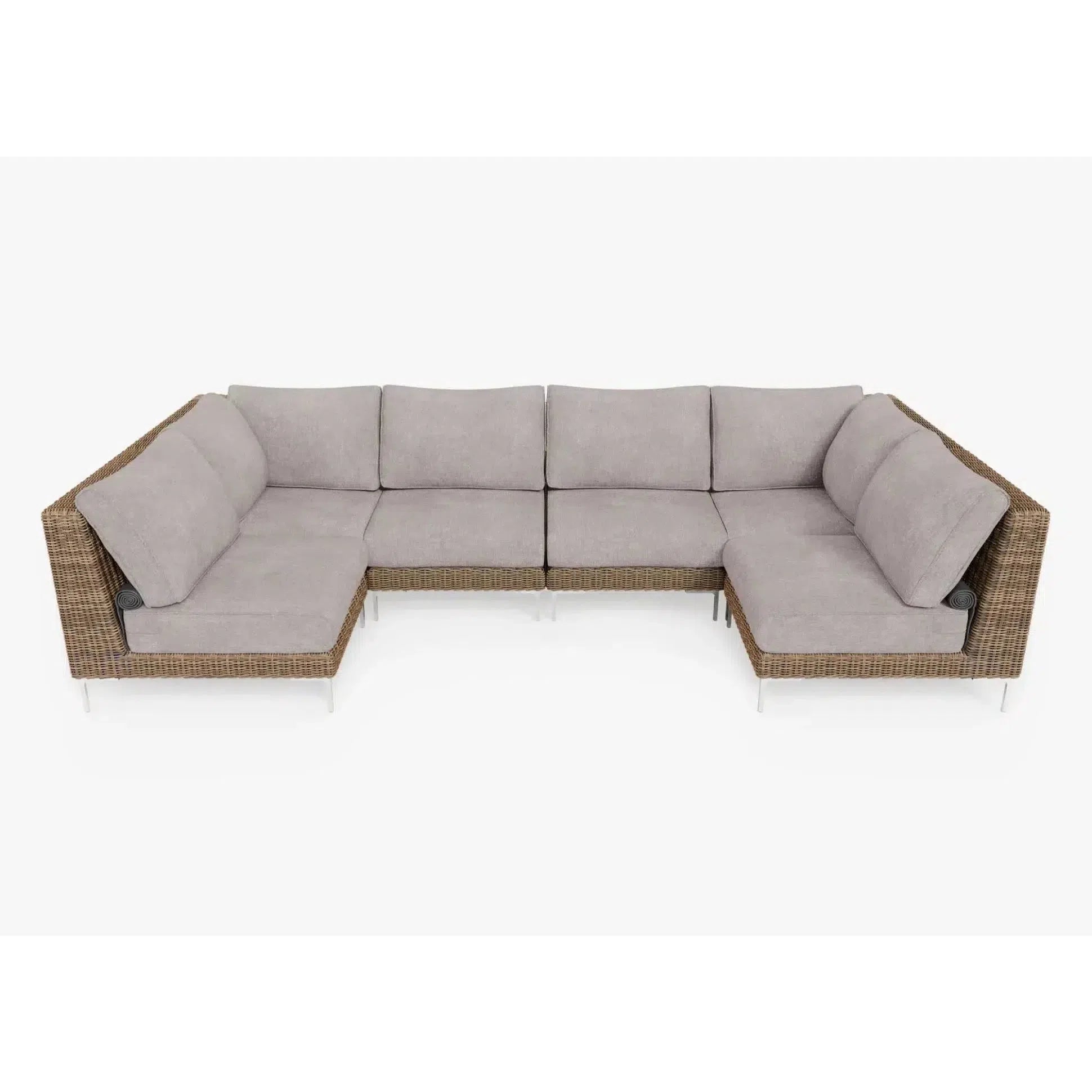 Live Outer 132" x 66" Brown Wicker Outdoor U Sectional 6-Seat With Sandstone Gray Cushion
