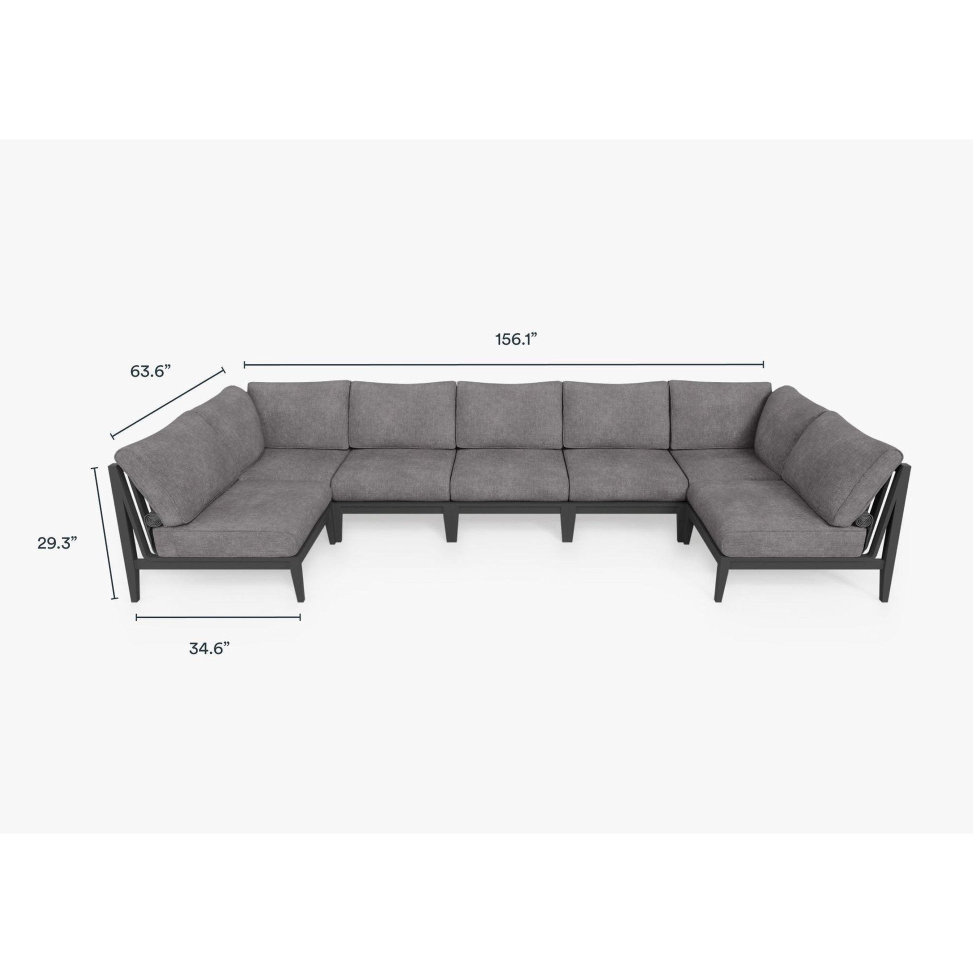Live Outer 156" x 64" Charcoal Aluminum Outdoor U Sectional 7-Seat With Dark Pebble Gray Cushion