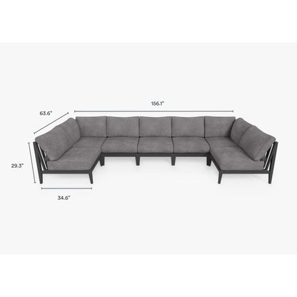 Live Outer 156" x 64" Charcoal Aluminum Outdoor U Sectional 7-Seat With Dark Pebble Gray Cushion