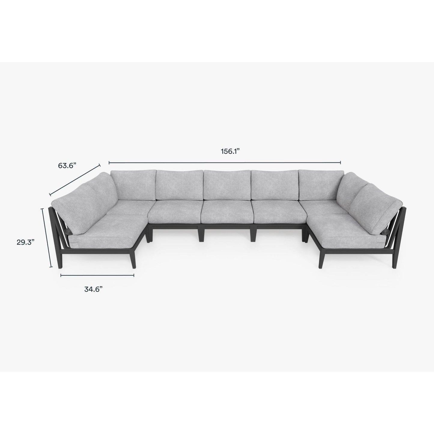 Live Outer 156" x 64" Charcoal Aluminum Outdoor U Sectional 7-Seat With Pacific Fog Gray Cushion