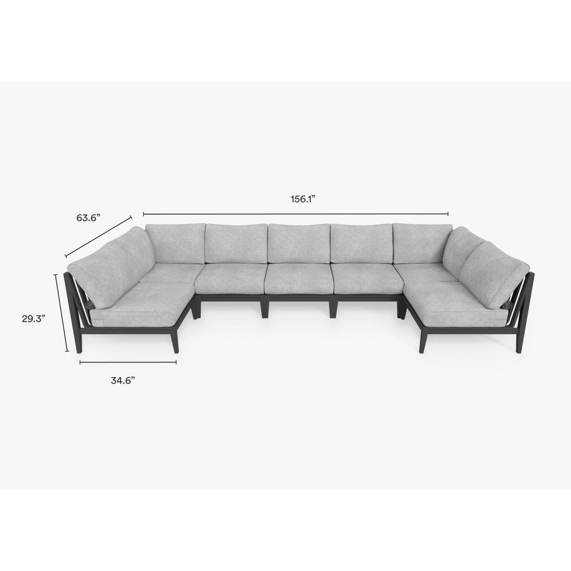 Live Outer 156" x 64" Charcoal Aluminum Outdoor U Sectional 7-Seat With Pacific Fog Gray Cushion