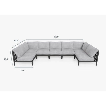 Live Outer 156" x 64" Charcoal Aluminum Outdoor U Sectional 7-Seat With Pacific Fog Gray Cushion