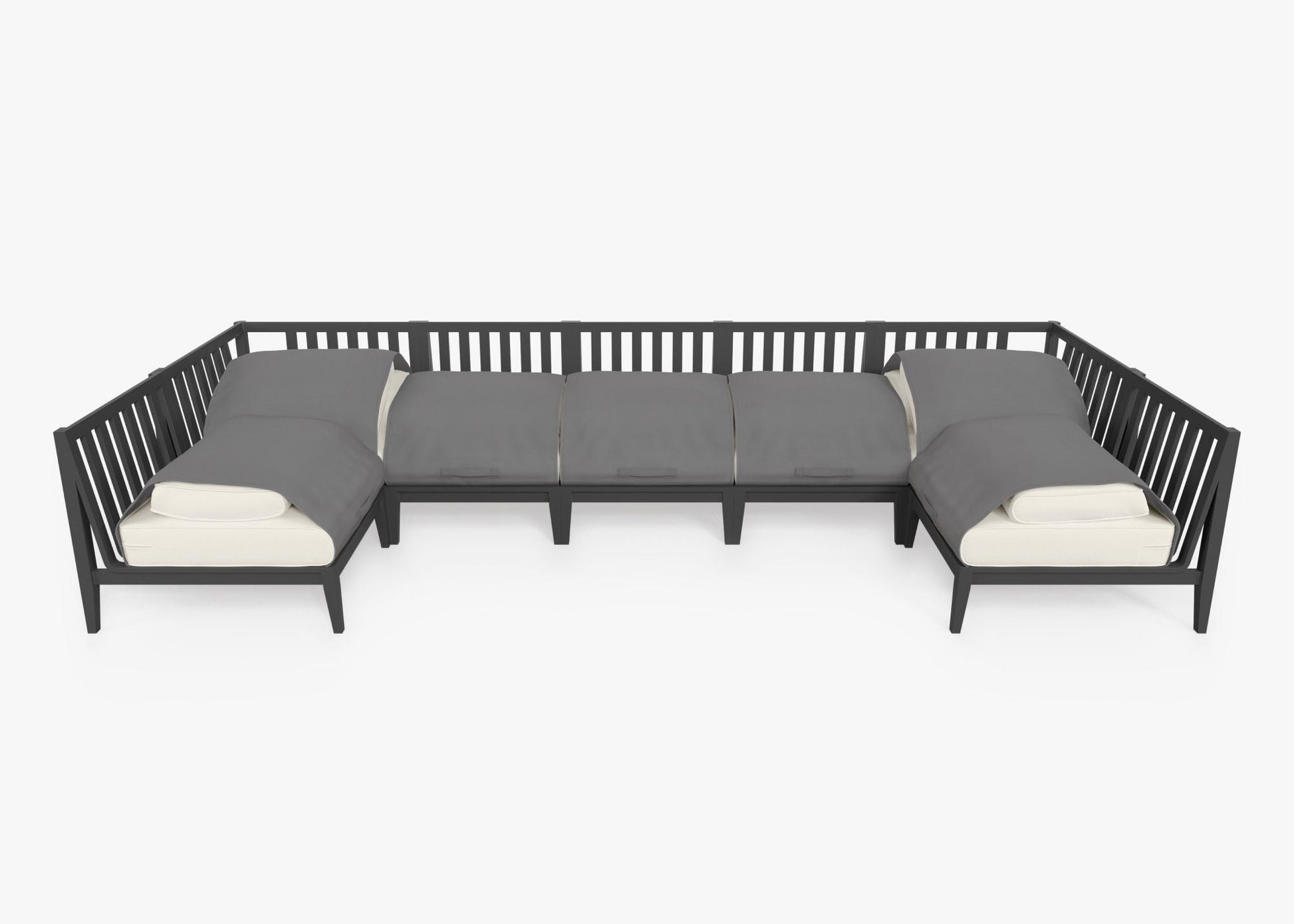Live Outer 156" x 64" Charcoal Aluminum Outdoor U Sectional 7-Seat With Palisades Cream Cushion