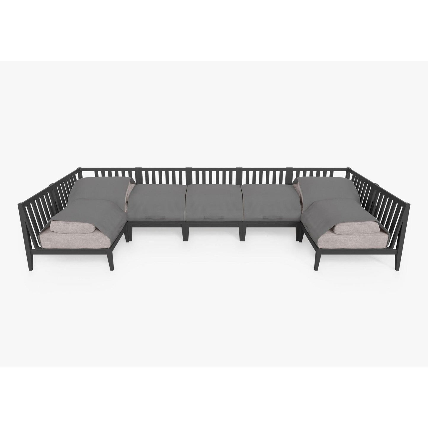 Live Outer 156" x 64" Charcoal Aluminum Outdoor U Sectional 7-Seat With Sandstone Gray Cushion