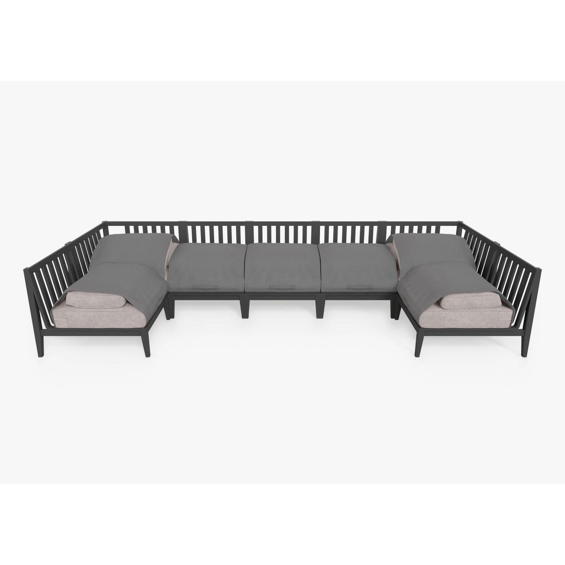 Live Outer 156" x 64" Charcoal Aluminum Outdoor U Sectional 7-Seat With Sandstone Gray Cushion