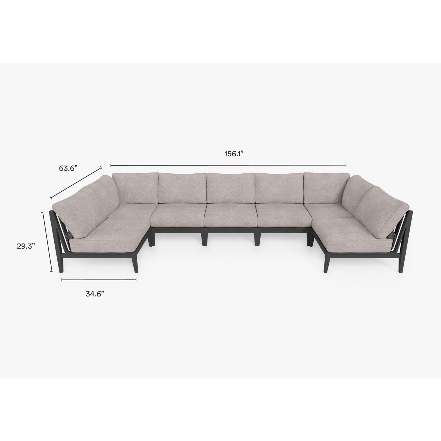 Live Outer 156" x 64" Charcoal Aluminum Outdoor U Sectional 7-Seat With Sandstone Gray Cushion