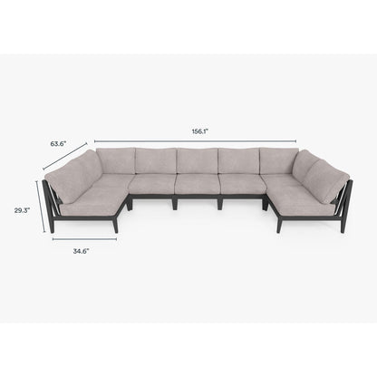 Live Outer 156" x 64" Charcoal Aluminum Outdoor U Sectional 7-Seat With Sandstone Gray Cushion