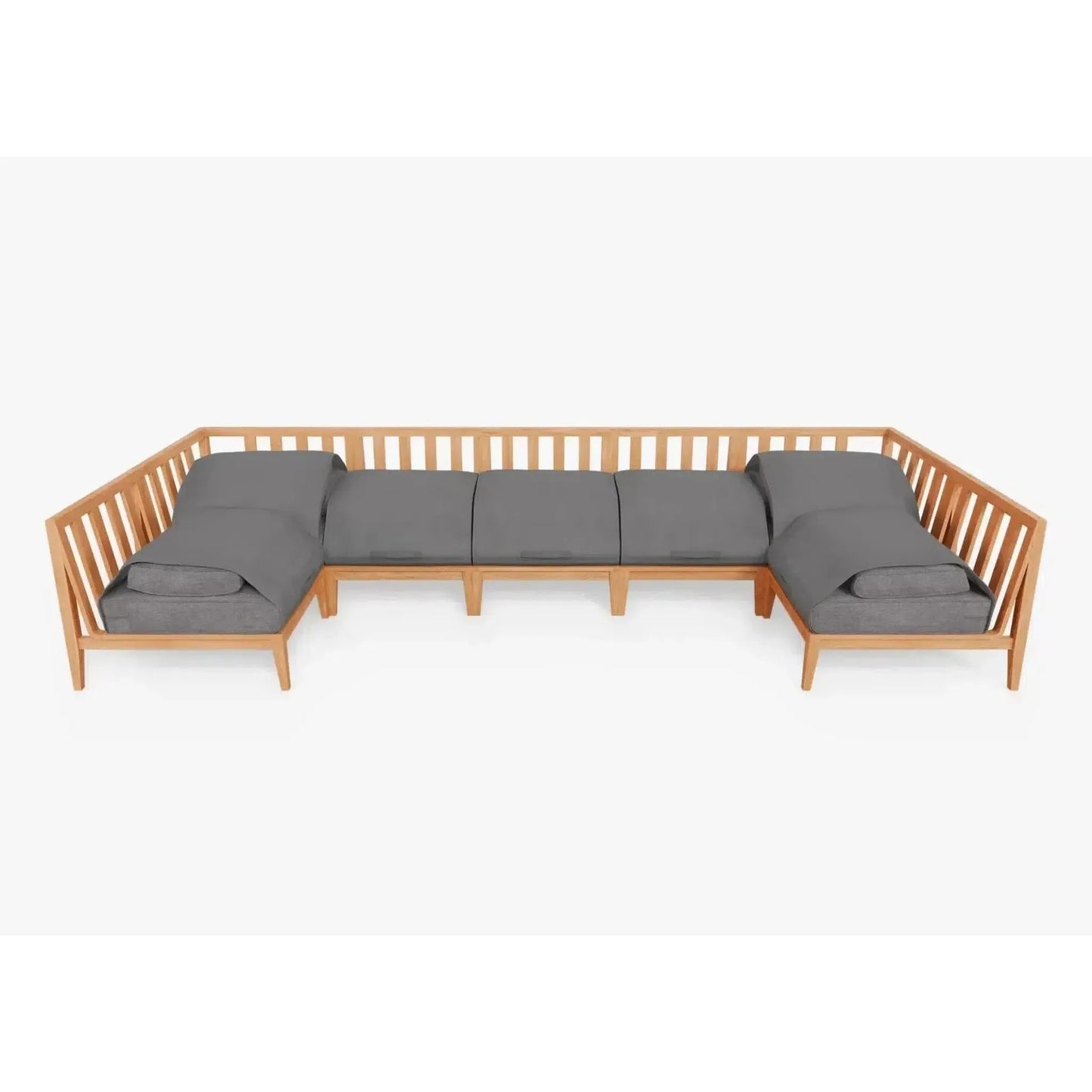 Live Outer 156" x 64" Teak Outdoor U Shape Sectional 7-Seat With Dark Pebble Gray Cushion