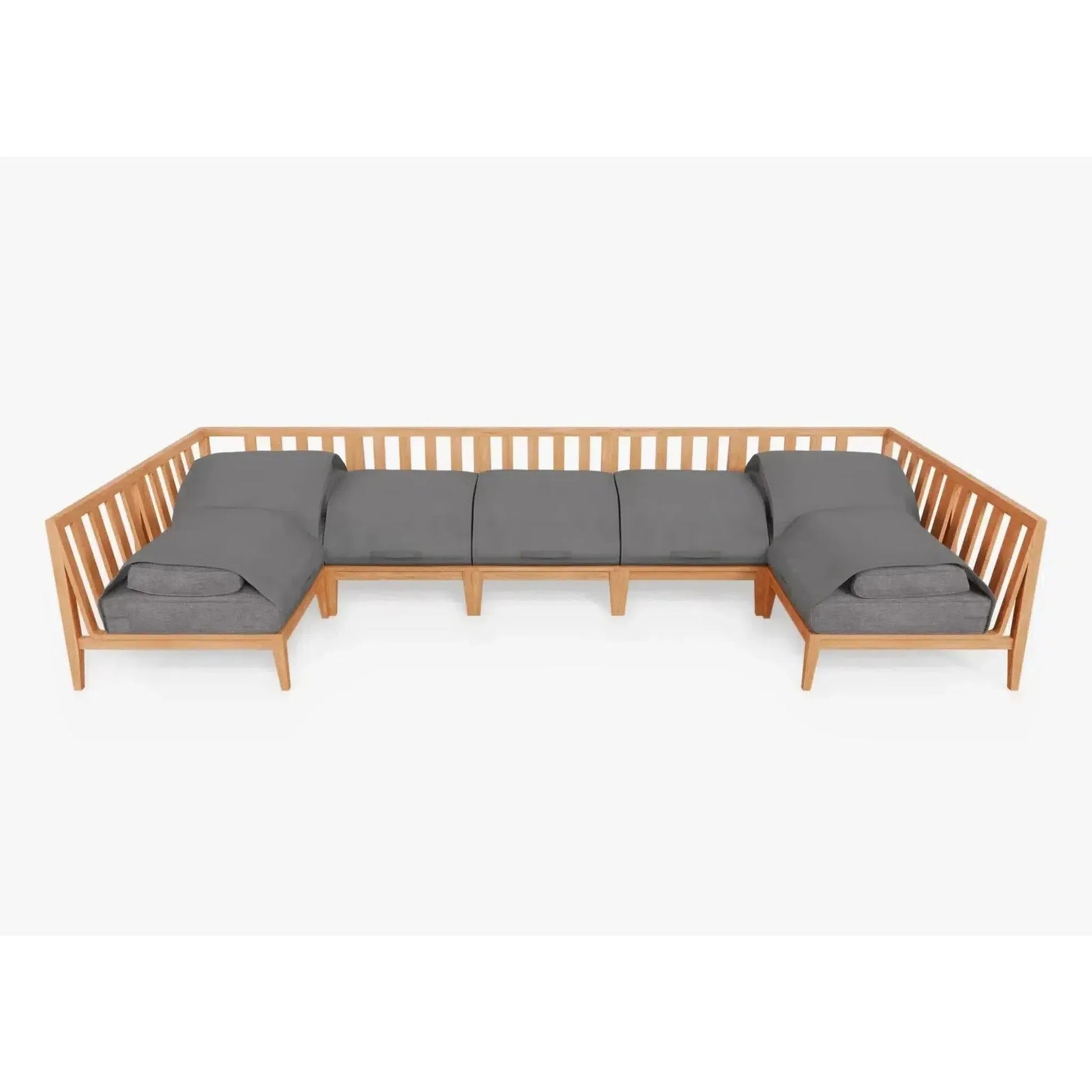 Live Outer 156" x 64" Teak Outdoor U Shape Sectional 7-Seat With Dark Pebble Gray Cushion